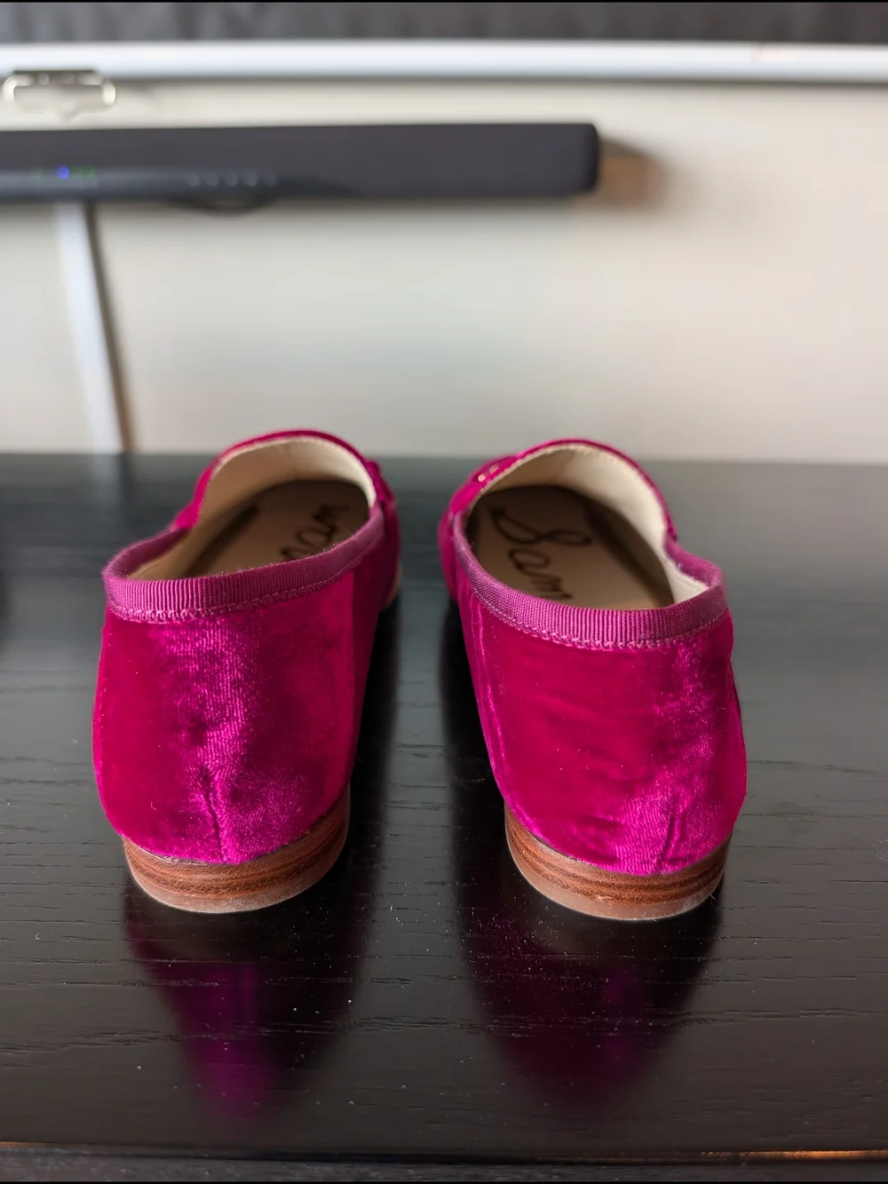 Sam Edelman Fuchsia Velvet Loafers with Gold Bit - Picture 2 of 4